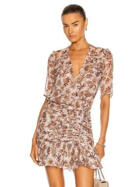 VERONICA BEARD Dakota Silk Floral Wrap-Style Dress in Cream and Brown